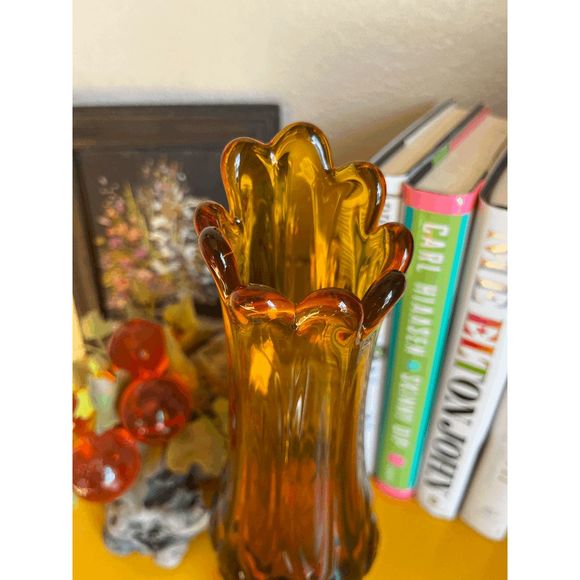 Vintage Kanawa 1960s Amber Mid Century Glass Swung Vase Amber - Picture 5 of 6